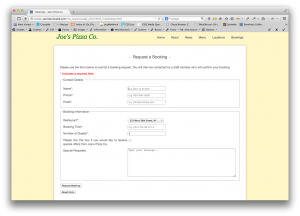 Bookings form with validations